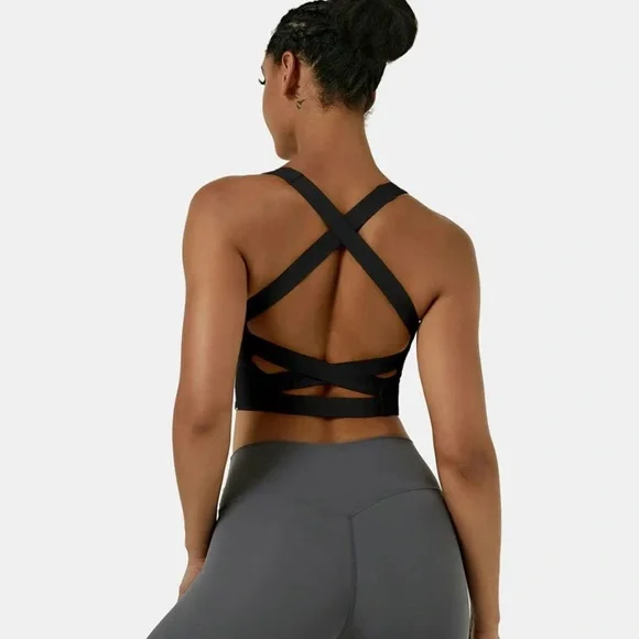 Halara Softlyzero Airy Square Neck Crisscross Back Cropped Cool Touch Sports Top - Picture 1 of 10